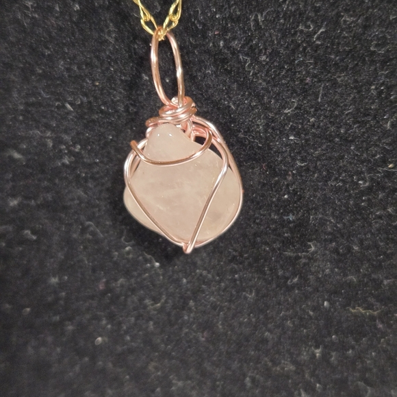 Gold Chain and Natural Rose Quartz Necklace - Picture 3 of 11